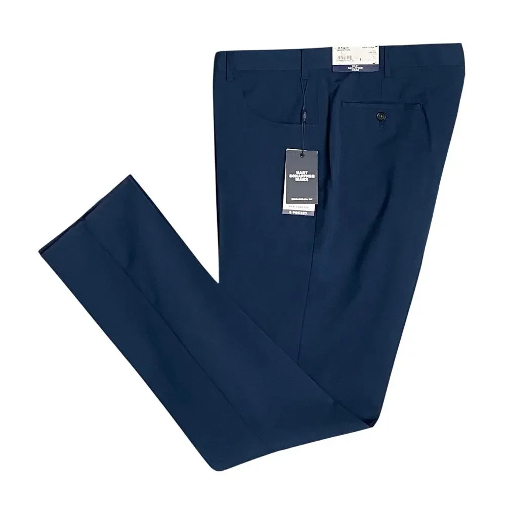 Hart Schaffner Marx Pants Men's 46R Dress Pant New York Fit Wool Blue NEW
